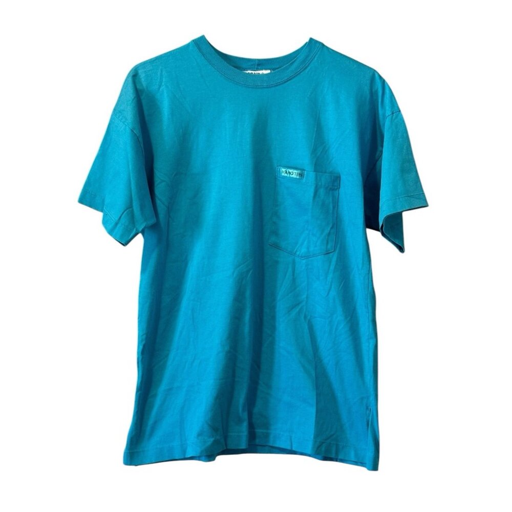 Hang Ten Solid T-Shirt‎ Blue Pocket Logo Retro y2K Vintage Size Medium